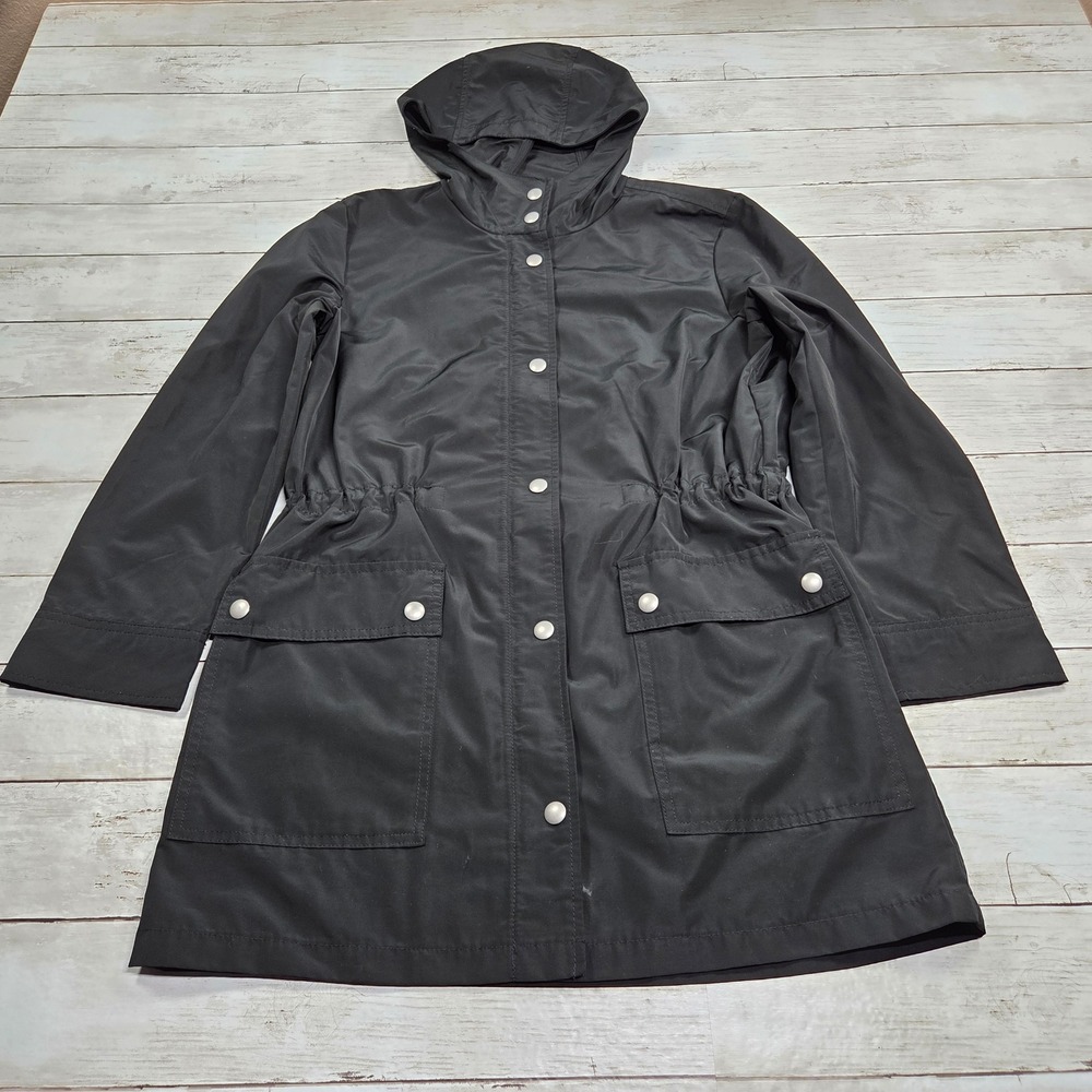 J.Crew Hooded Field Jacket Utility Parka Women XSP Black Cinched Waist Pocket